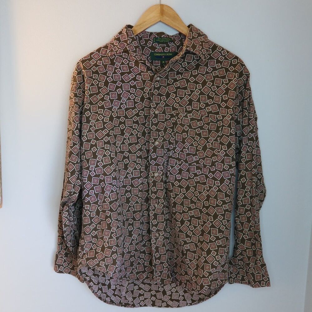 Embassy Row Women's Button Up Shirt M Brown 1990s Single Needle Tailoring